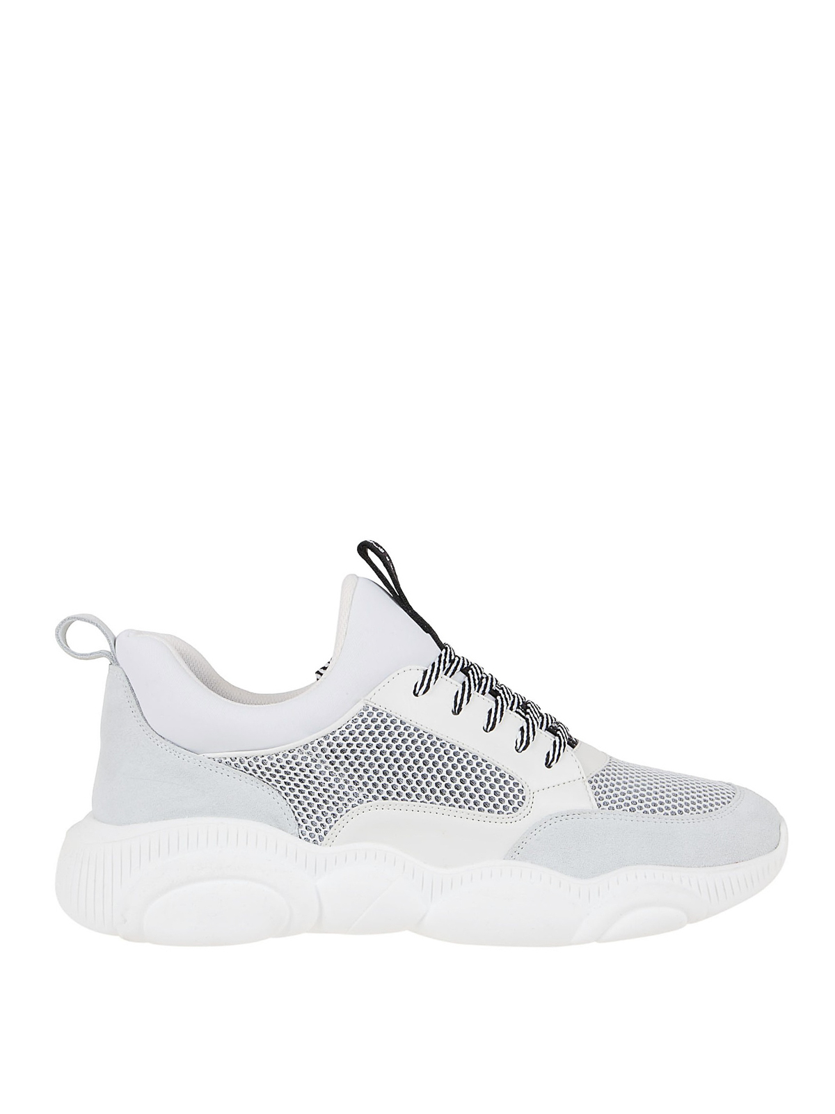 Moschino Mesh And Faux Leather Sneakers In Blanco