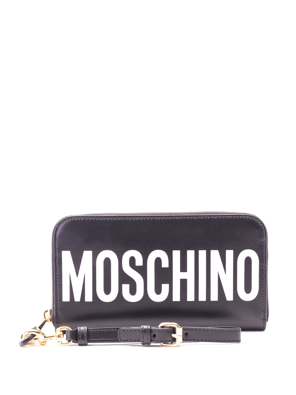 Moschino Contrasting Logo Leather Continental Wallet In Black