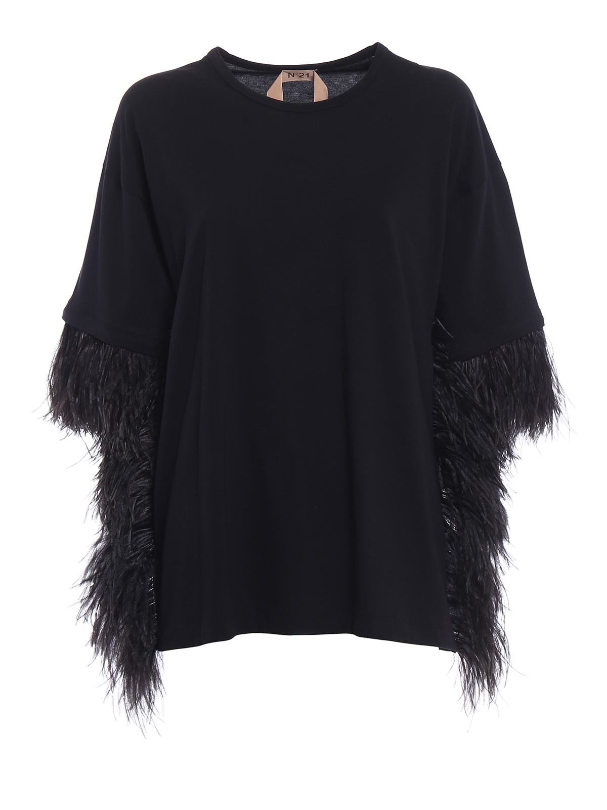 Shop N°21 Jersey Over T-shirt With Feathers In Black