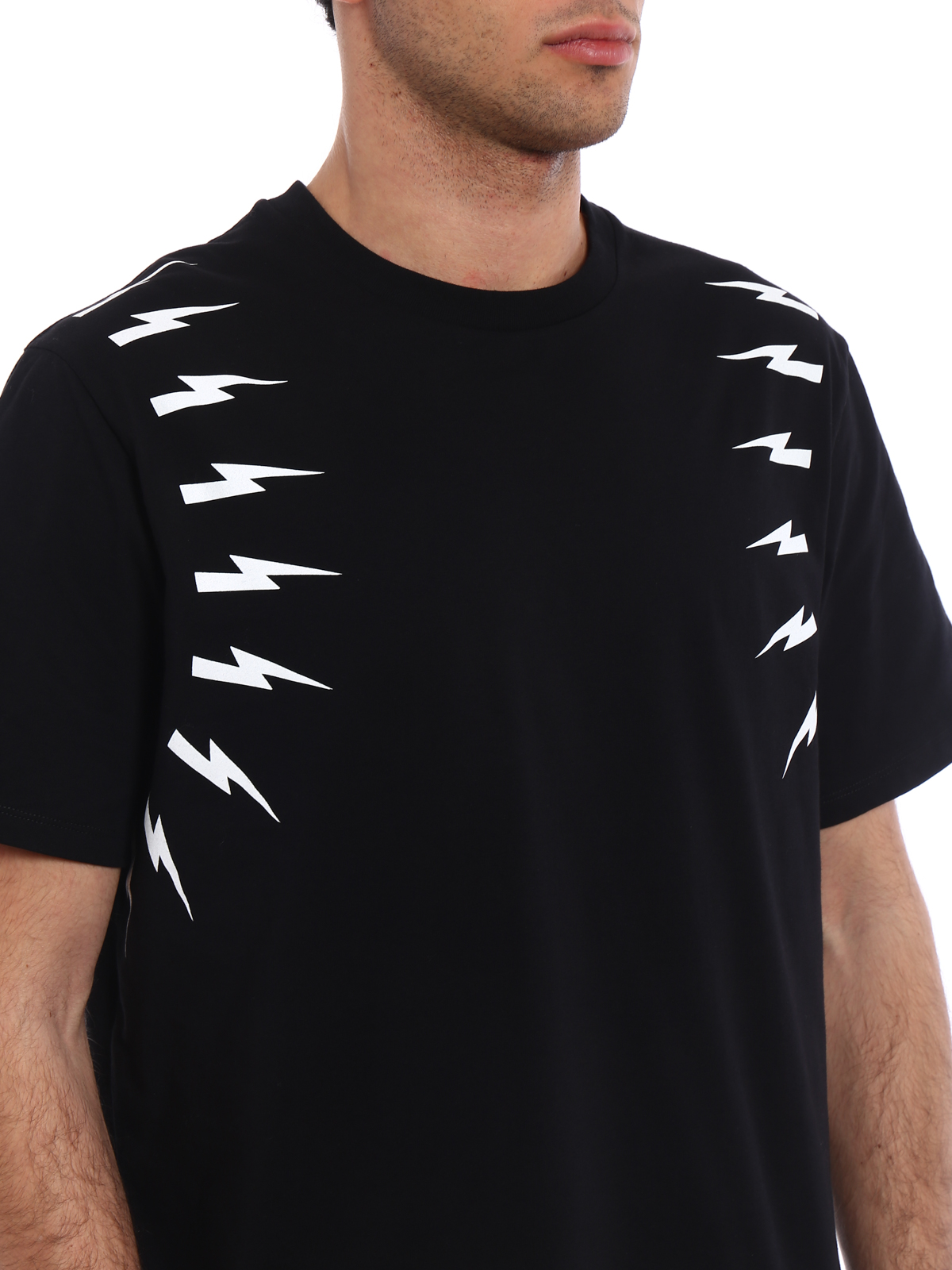 Neil Barrett Thunderbolt fans black over Tee|PBJT362AG557S524