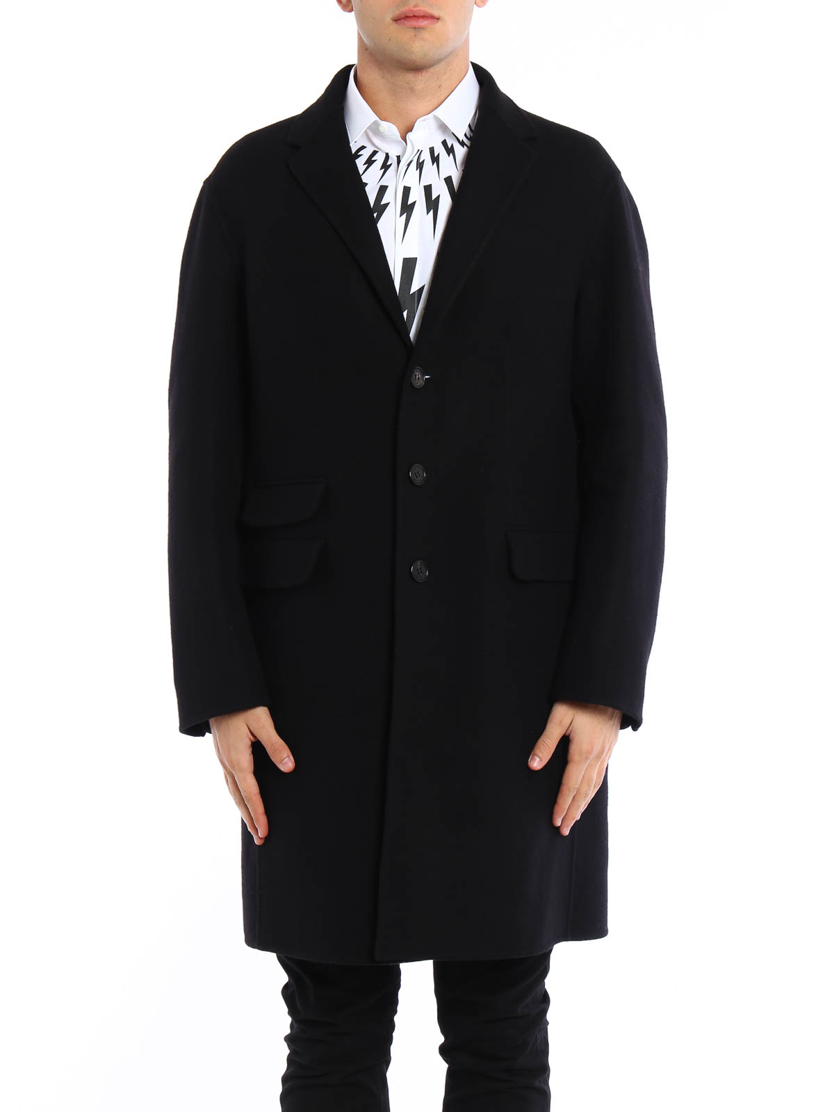 Neil Barrett コート ブラック サイズ50 L相当 イタリア製 Neil Barrett Wool and cashmere coat - Black - Men|PBCA135B04001