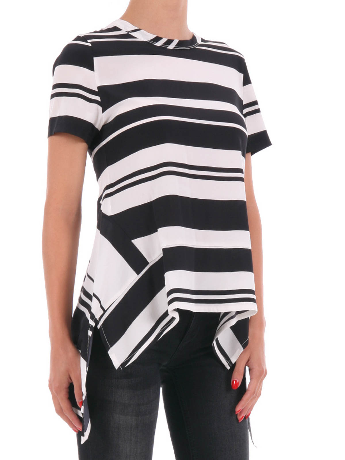Neil Barrett Asymmetrical striped silk T-shirt|PNJT26VJ042