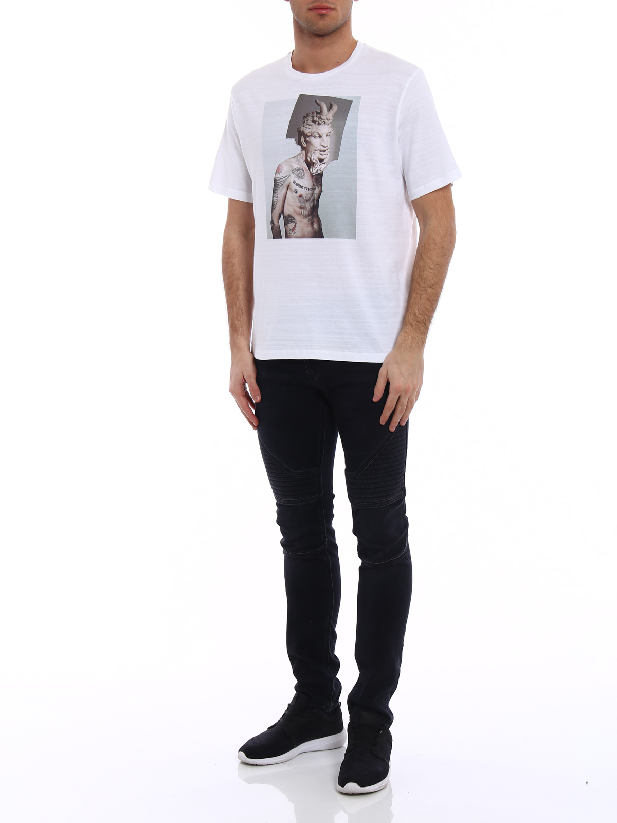 Neil Barrett Tattoo statue print Tee - White|PBJT359AG535S03