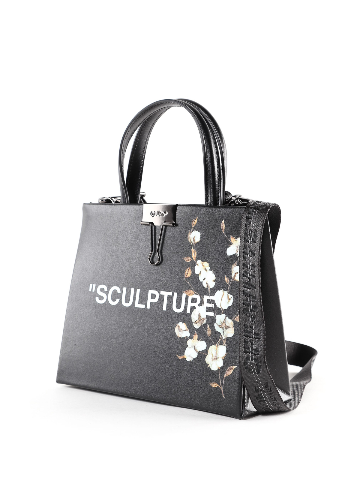 Totes bags Off-White - Sculpture floral print black leather bag -  OWNA059R197790851001