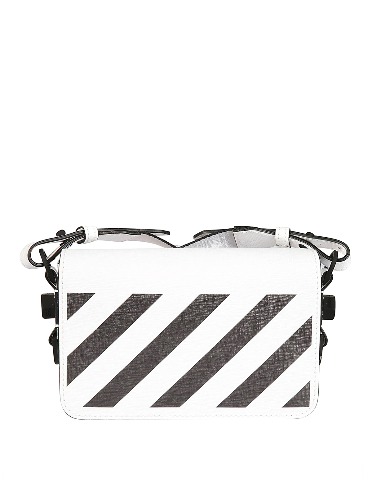 OFF-WHITE: Diag Off White belt bag in saffiano leather with diagonal print  - Black