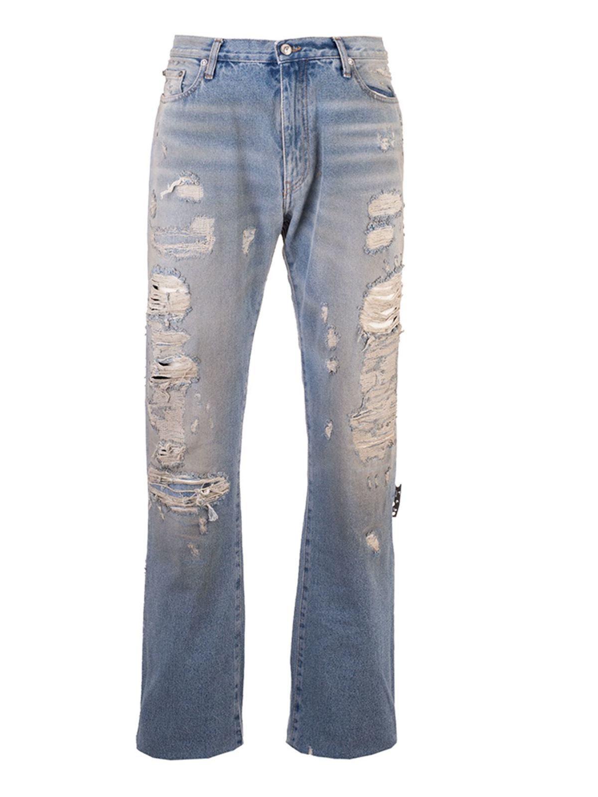 Bane Kontrovers ihærdige Straight leg jeans Off-White - Ripped jeans in light blue -  OMYA078F20DEN0034000