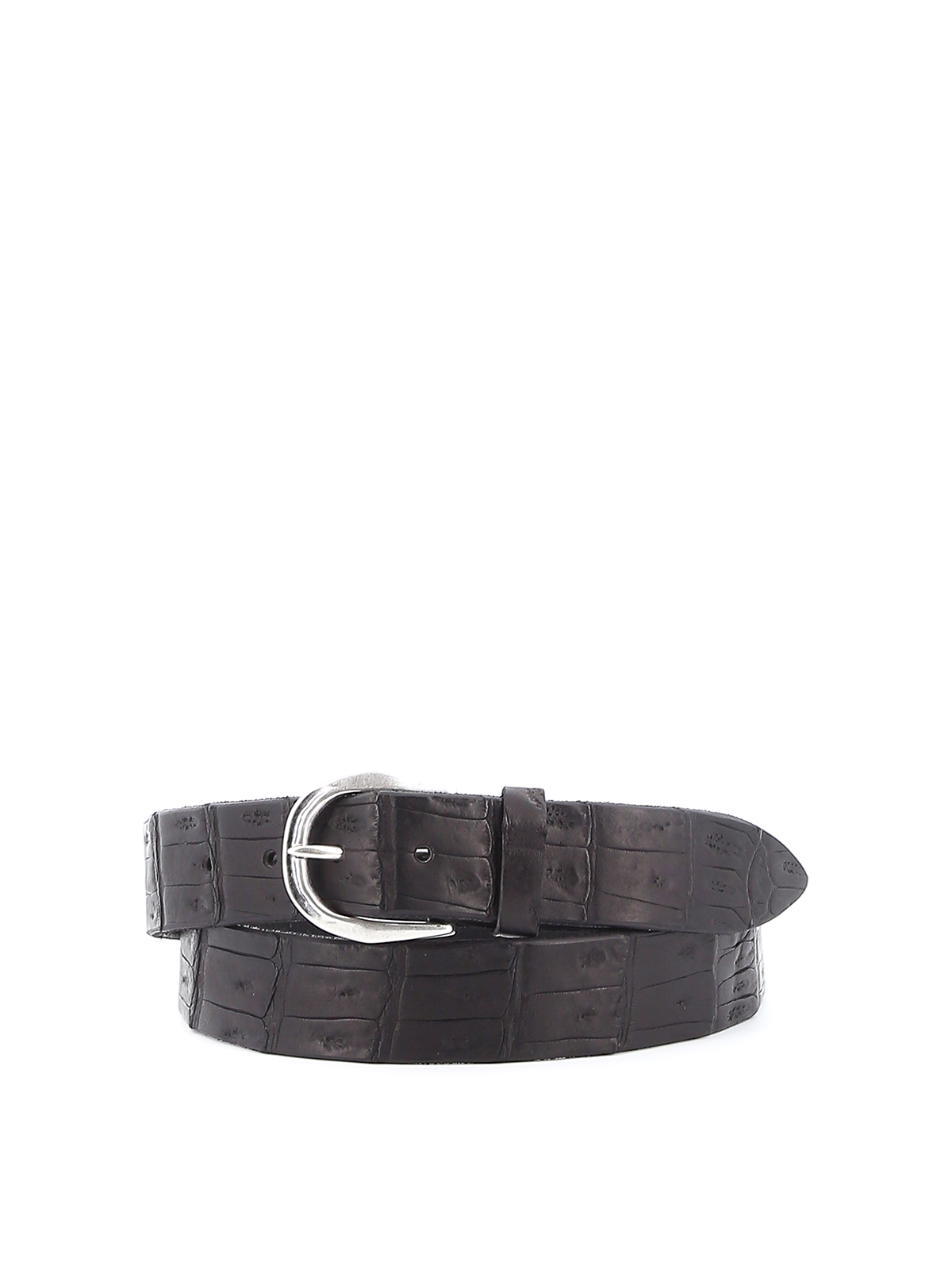 Orciani Croco Print Leather Belt In Negro