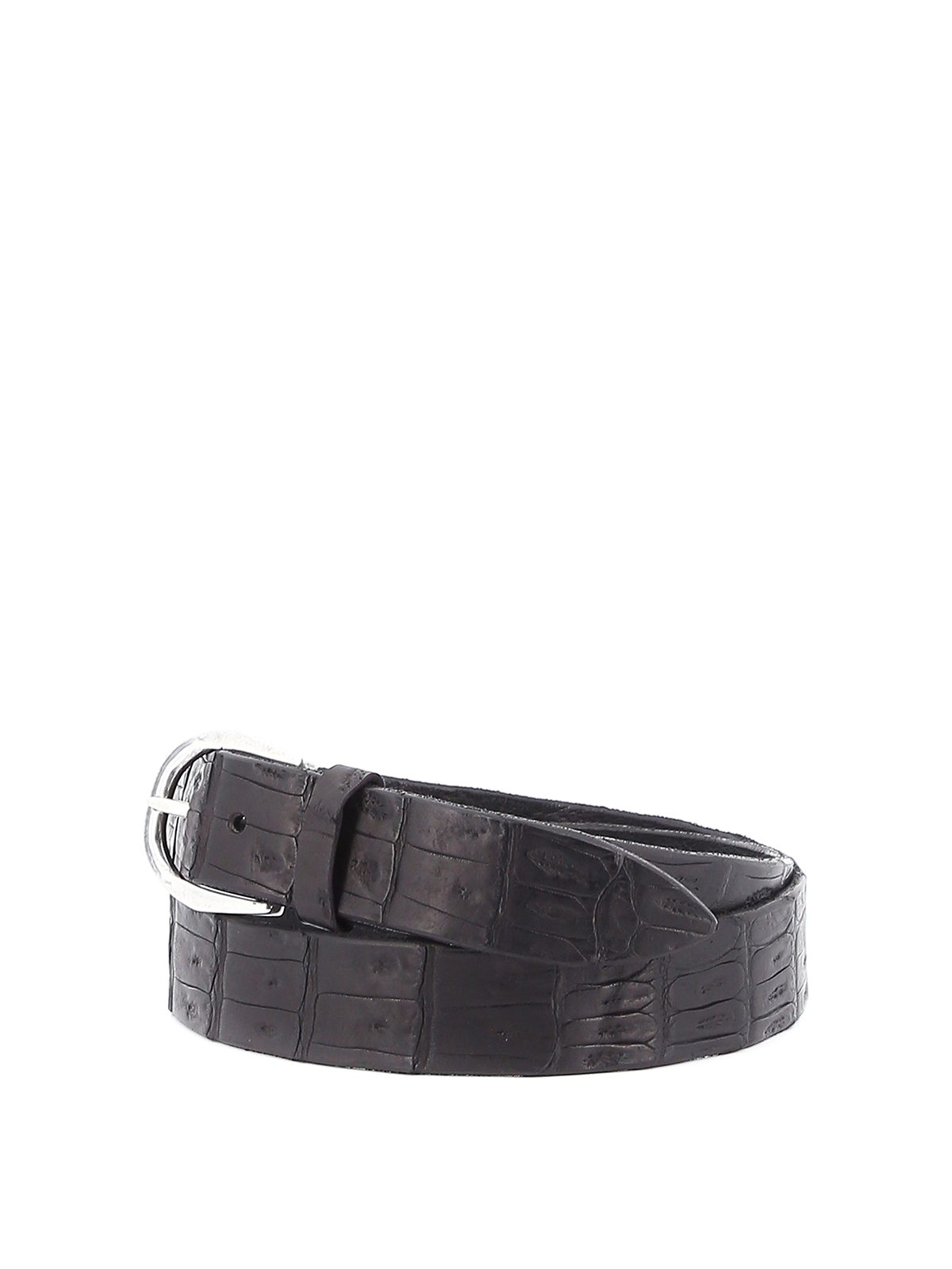 Shop Orciani Croco Print Leather Belt In Negro