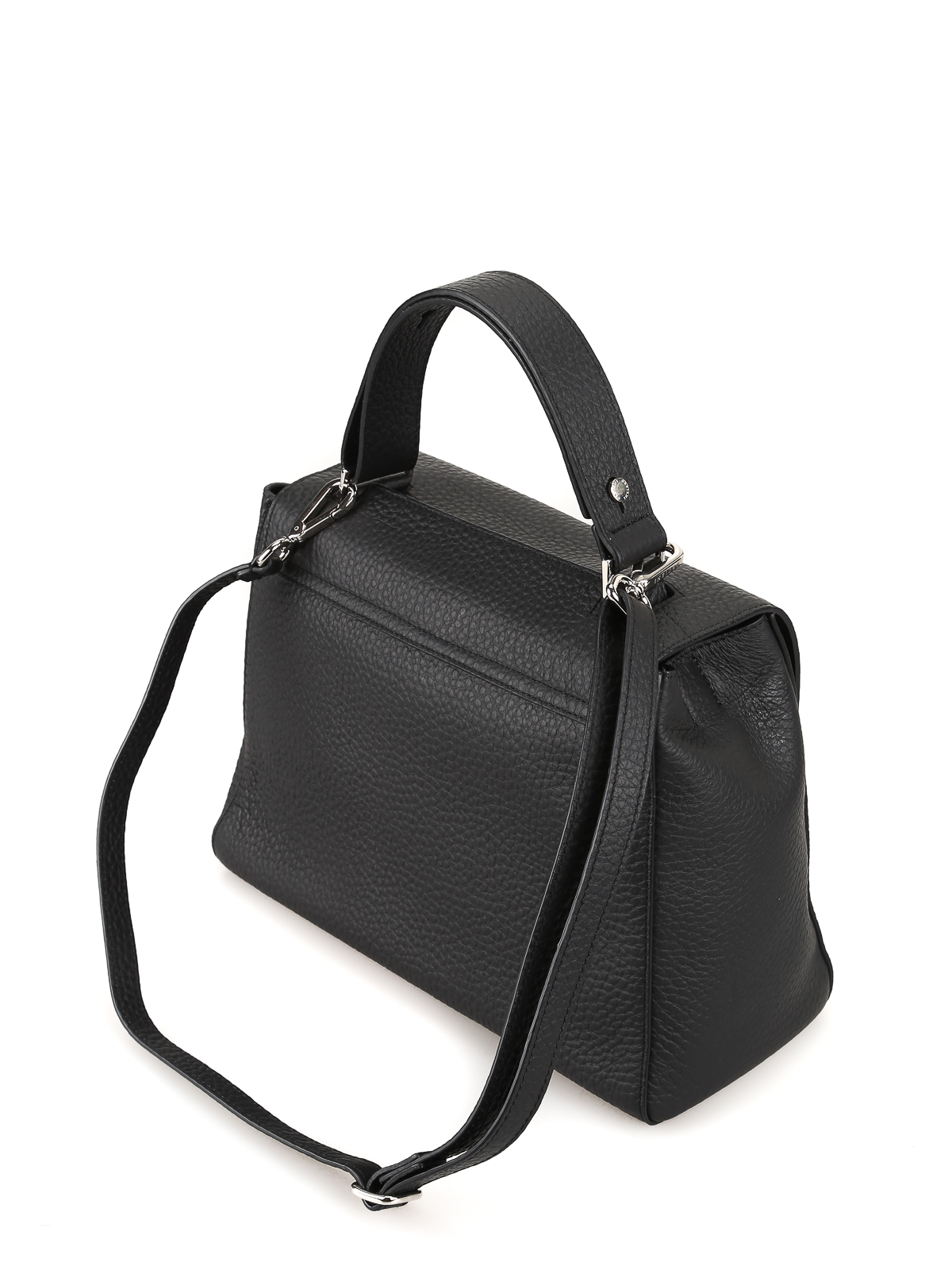 Shop Orciani Sveva Pebbled Leather Medium Bag In Negro