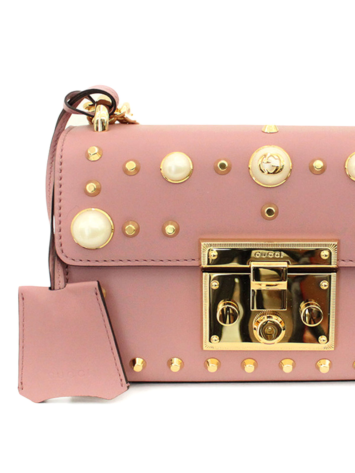 Gucci Padlock Gg Pearl Studded Pink Leather Cross Body Bag