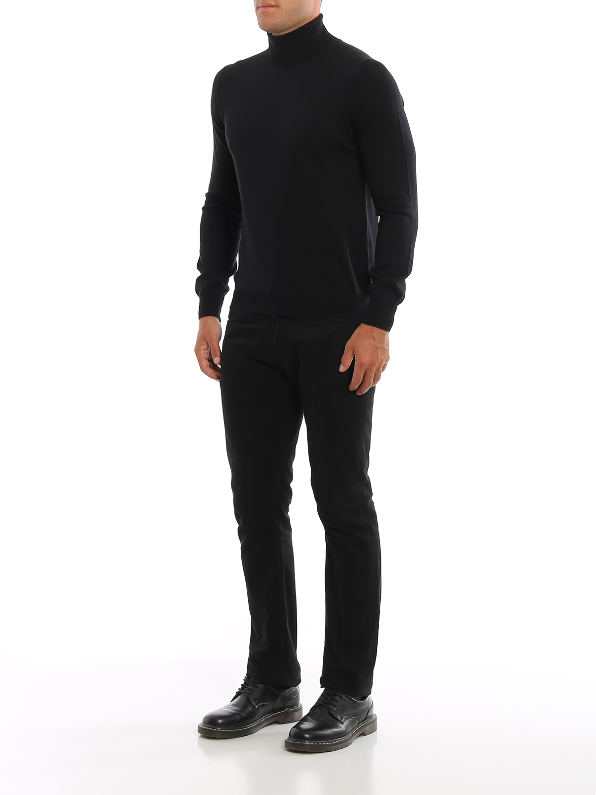 Shop Paolo Fiorillo Black Pure Wool Turtleneck Sweater