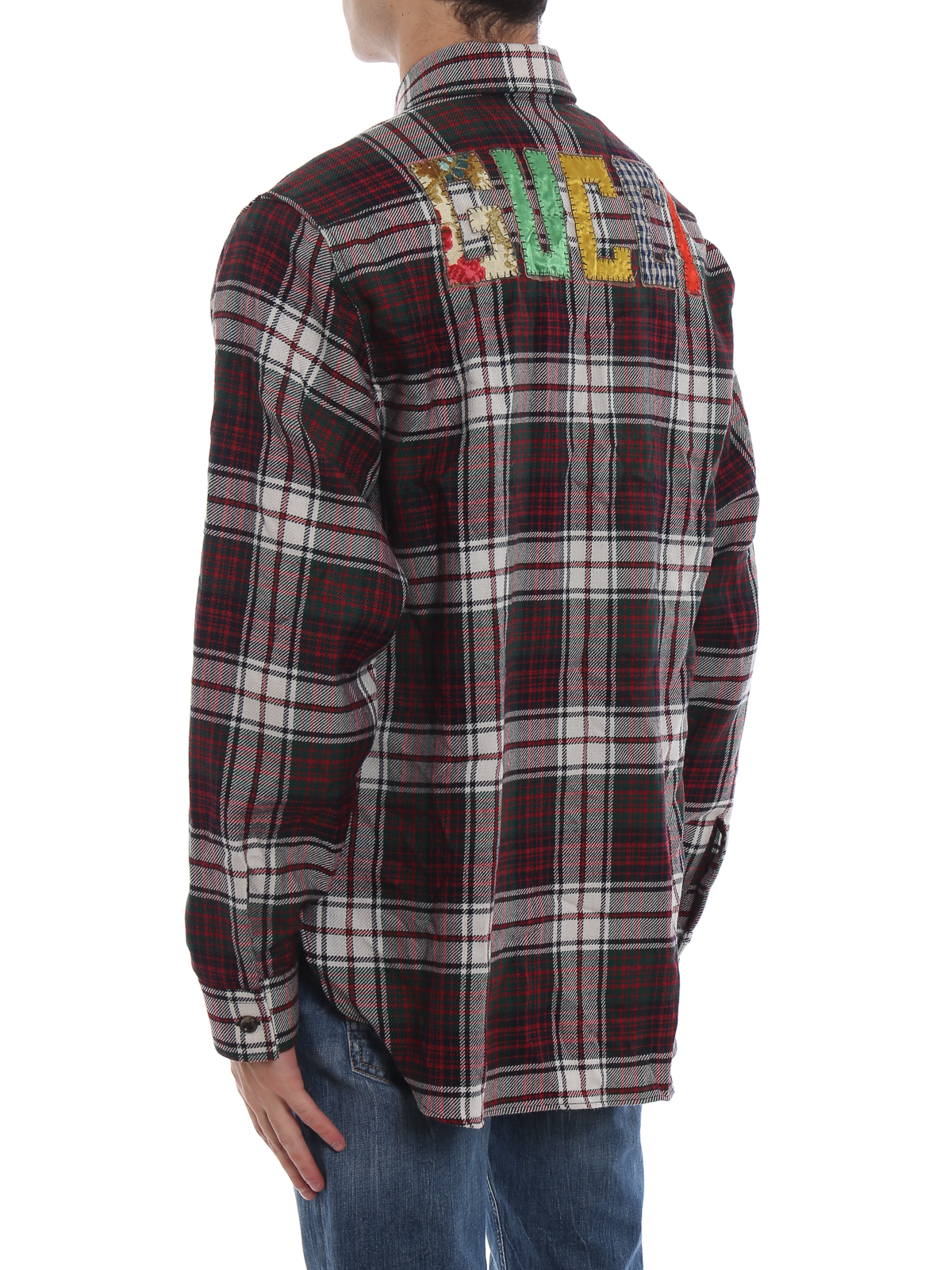 Gucci tartan skunk-patch shirt チェックシャツ48 Gucci tartan skunk-patch shirt チェックシャツ48