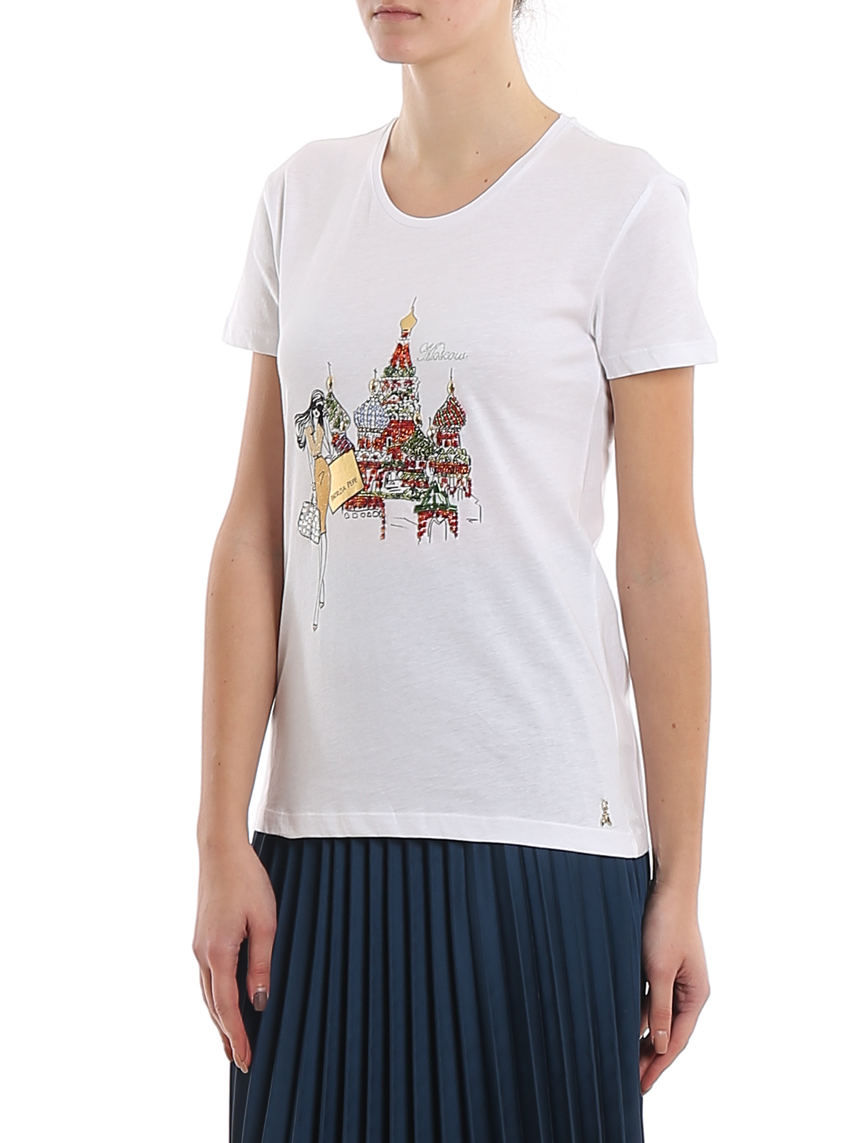 Patrizia Pepe Moscow logo printed embellished T-shirt
