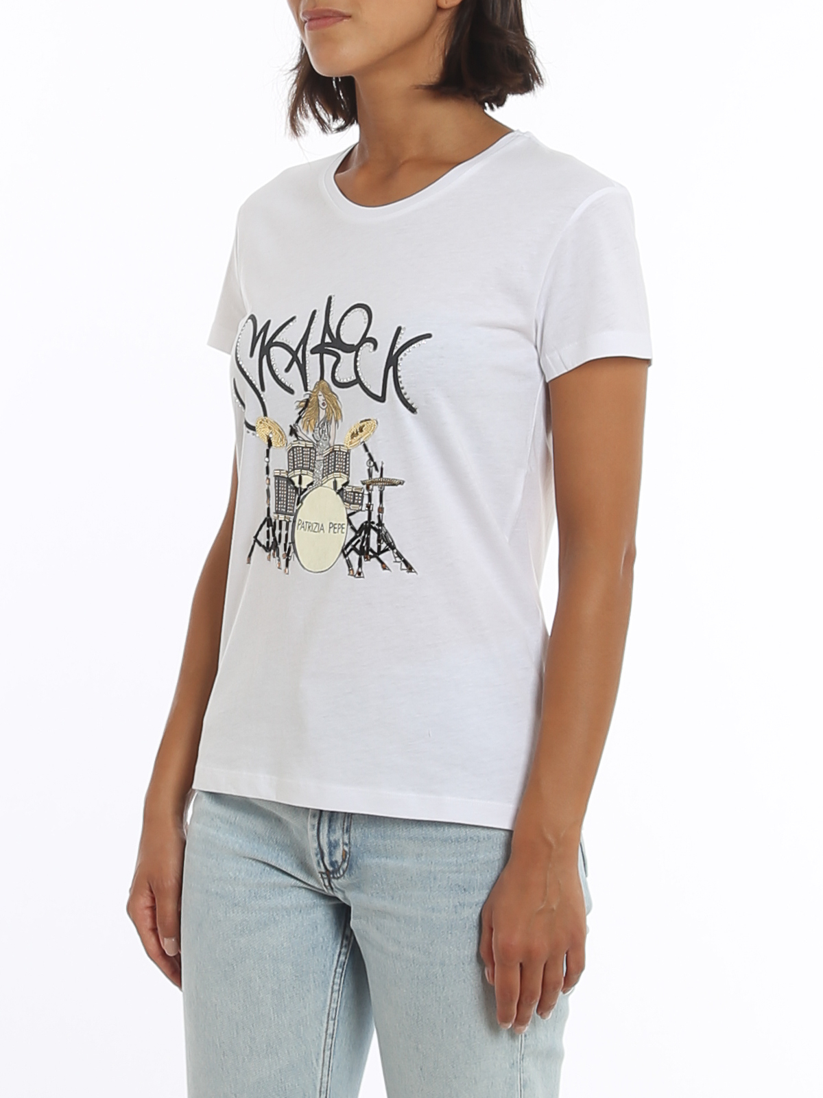 Pepe Jeans Women Casual Wear White Embellished T-Shirt