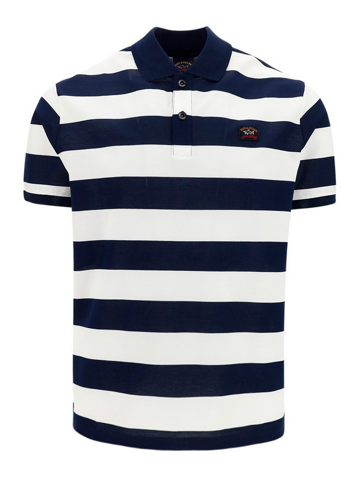 Paul & Shark Logo Patch Striped Cotton Polo In Blue