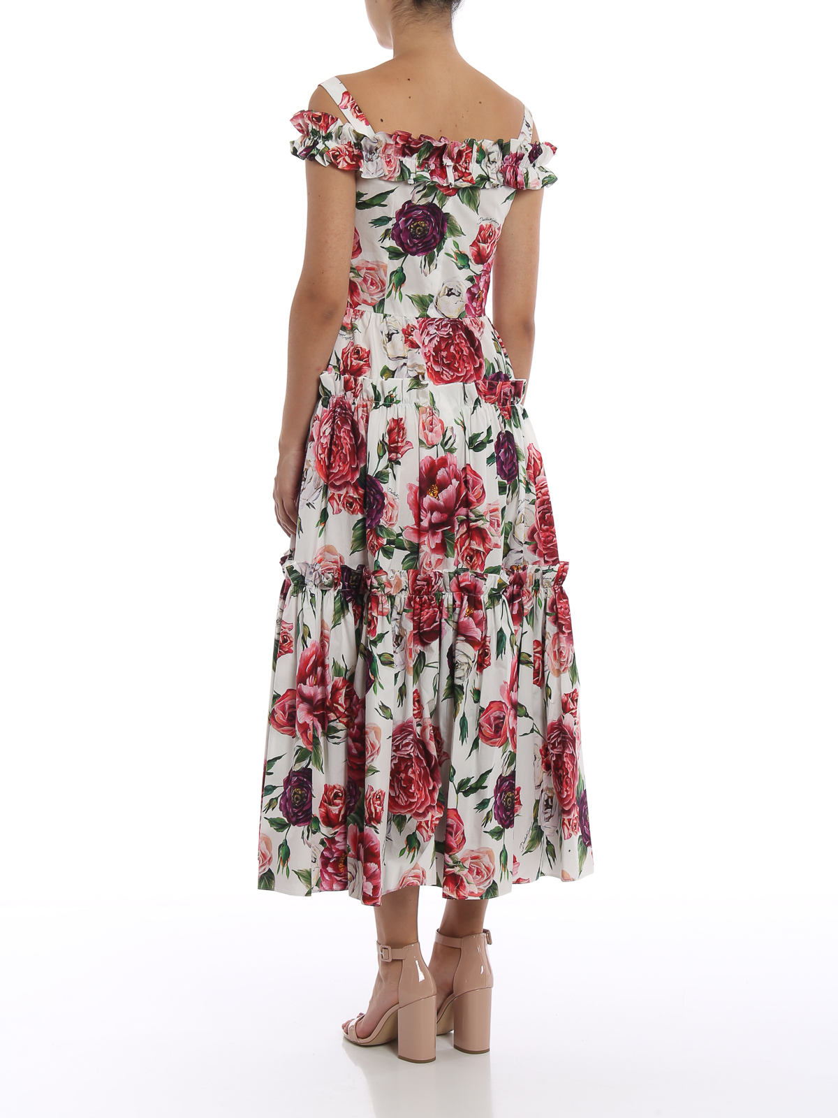 Dolce & Gabbana Peony print cotton flounced dress