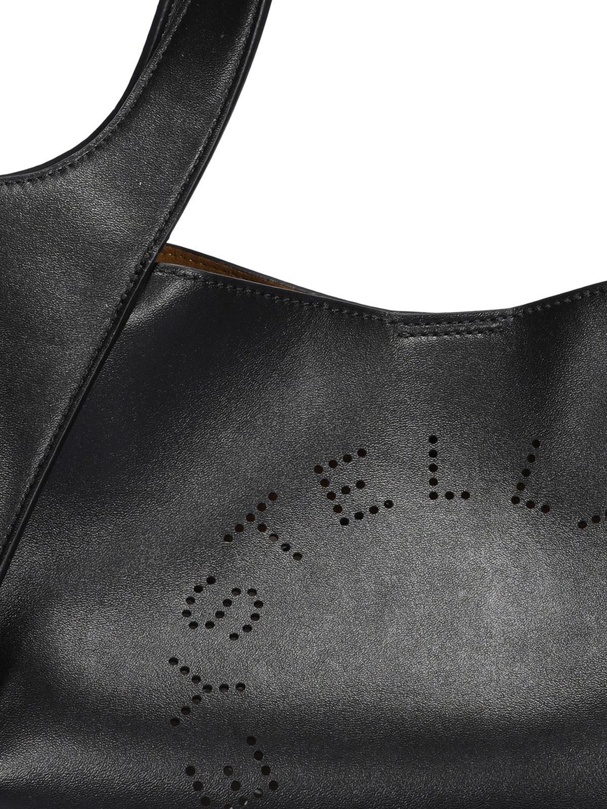 Shop Stella Mccartney Perforated Logo Black Faux Leather Bag In Negro