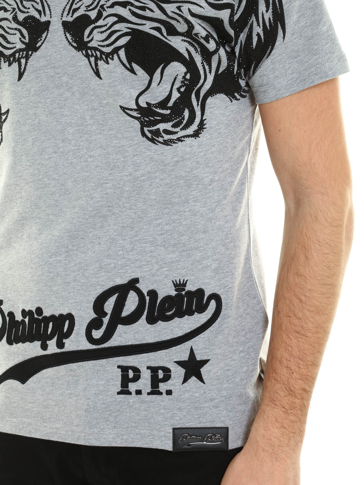 Philipp Plein Duble Tiger embellished T-shirt|MTK0110PJY002N1046