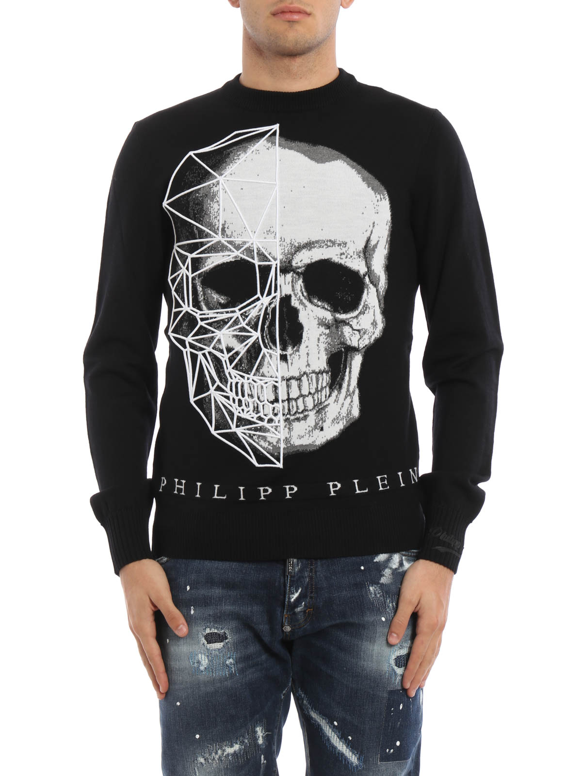 Celebridad tierra principal Acostado Crew necks Philipp Plein - Diamonds embroidered skull sweater - HM62320602