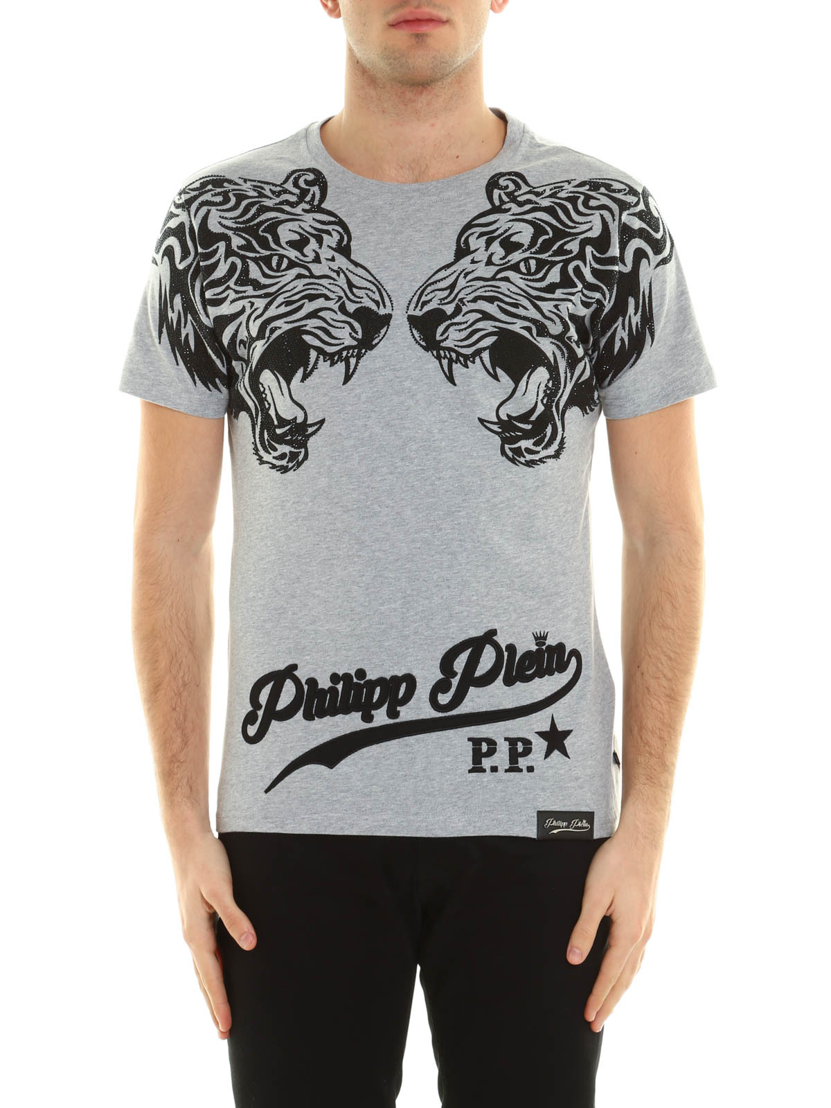 Philipp Plein Duble Tiger embellished T-shirt|MTK0110PJY002N1046