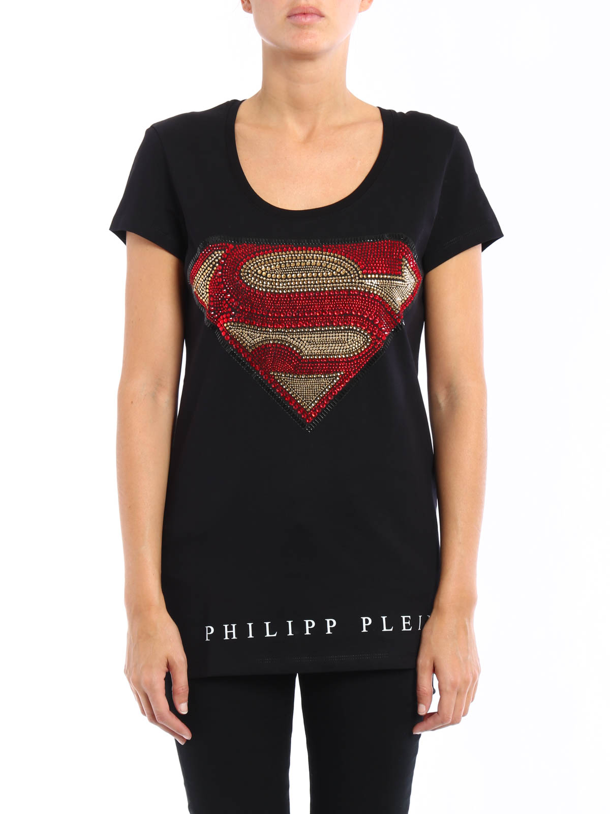 Af Gud Gammeldags En nat T-shirts Philipp Plein - Extra Superman rhinestone logo Tee - CW34408202