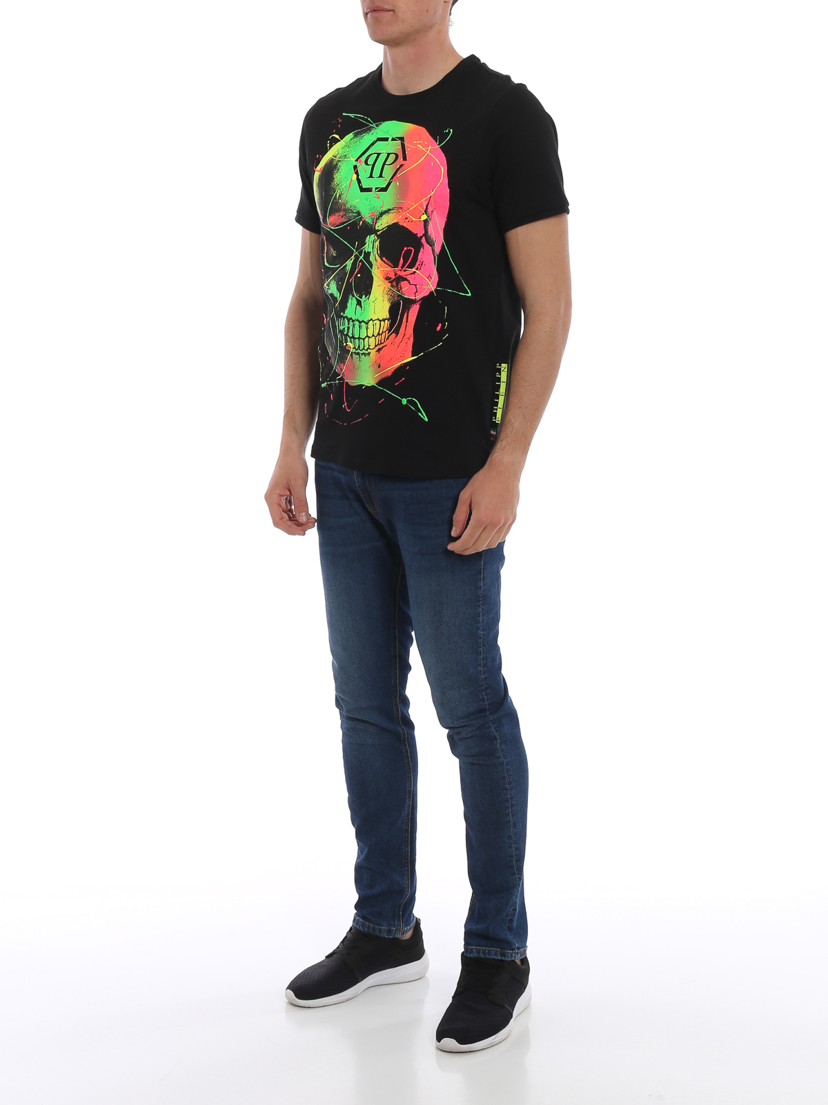 PHILIPP PLEIN スカルホンスロコクルネックTシャツ 【関税込】 Philipp Plein rhinestone-skeleton Cotton T-shirt | Black