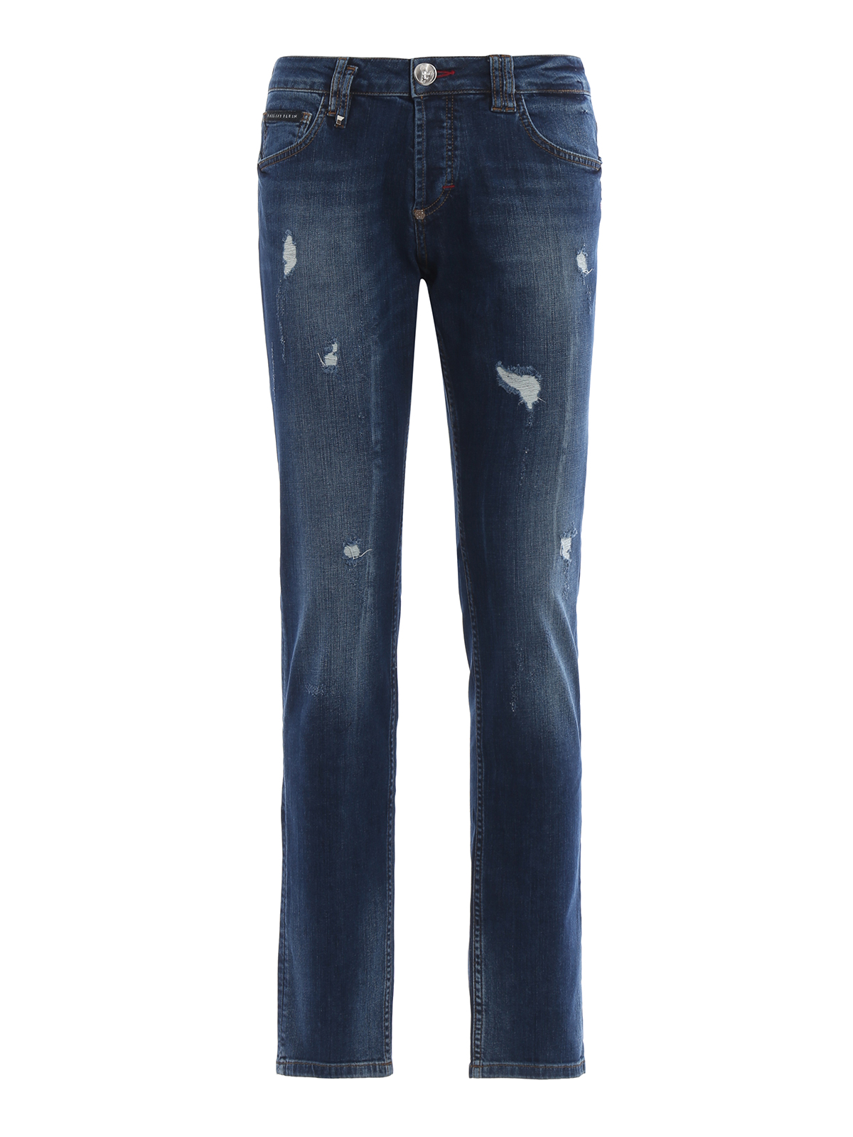 パンツ PHILIPP PLEIN skull patch damage denim Philipp Plein skull-patch Tapered Jeans | Blue | FARFETCH
