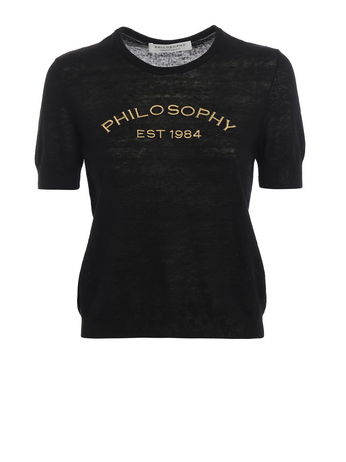 Tシャツ・カットソー PHILOSOPHY DI LORENZO SERAFINI Linen blend top Philosophy di Lorenzo Serafini Linen blend black embroidered