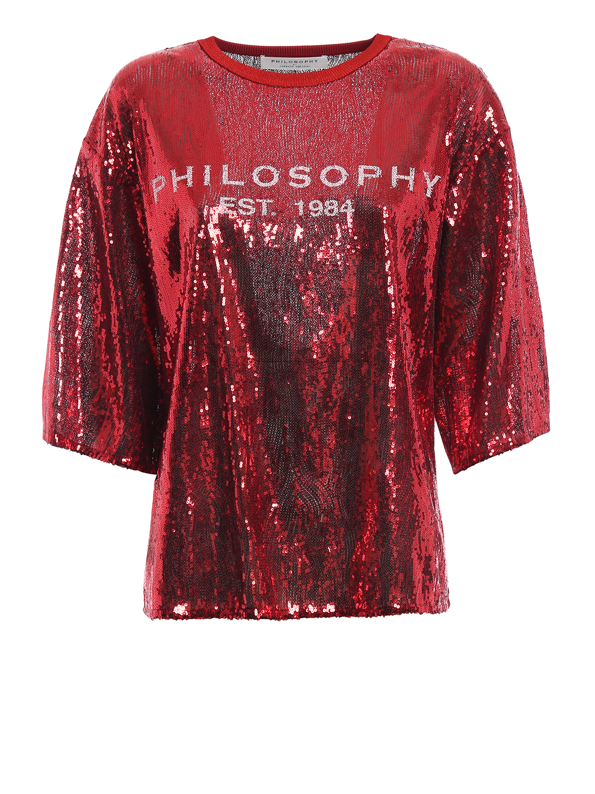 Tシャツ・カットソー PHILOSOPHY DI LORENZO SERAFINI Woman T-Shirt Red Philosophy di Lorenzo Serafini Red sequined over T-shirt