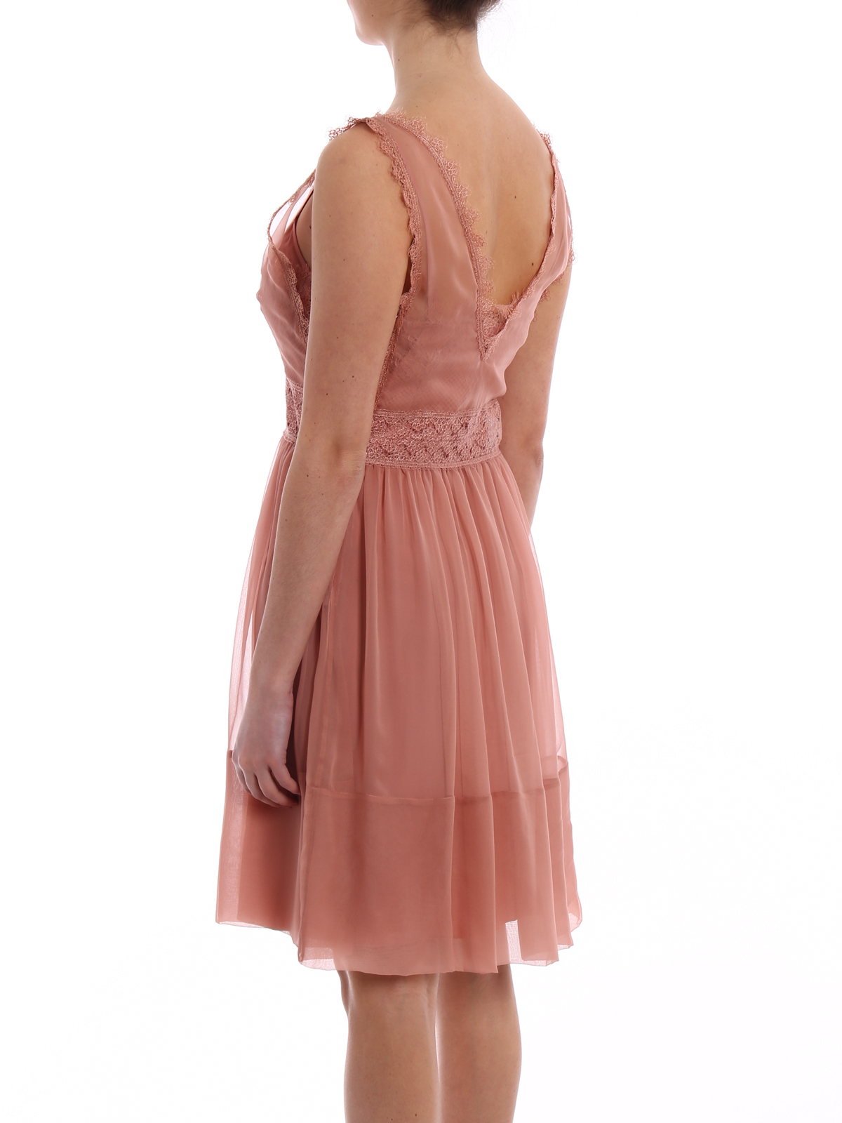 knee length dresses for ladies Lace Blush Pink Strappy Skater Dress