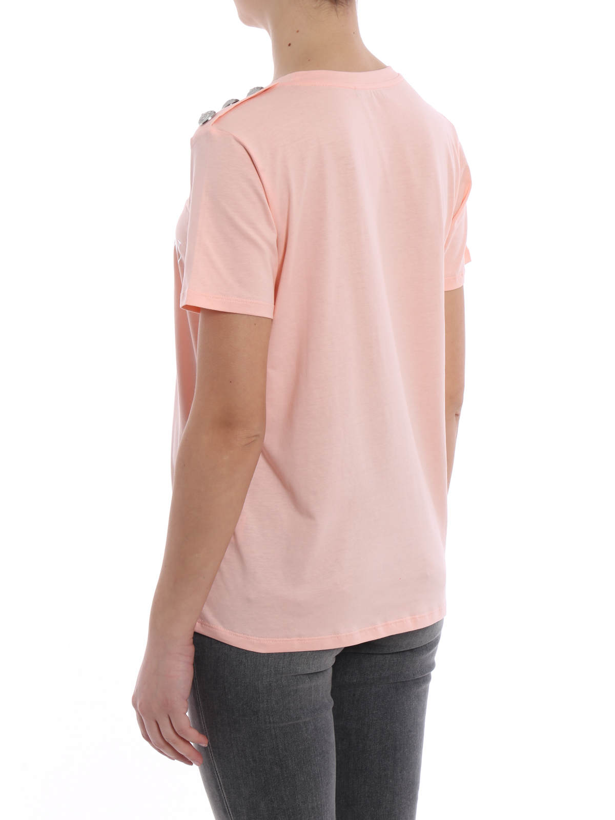 Tシャツ・カットソー BALMAIN Woman T-Shirt Pink BF1EE020BB02 OHV T-shirt with Balmain Paris print pink - Women | BALMAIN