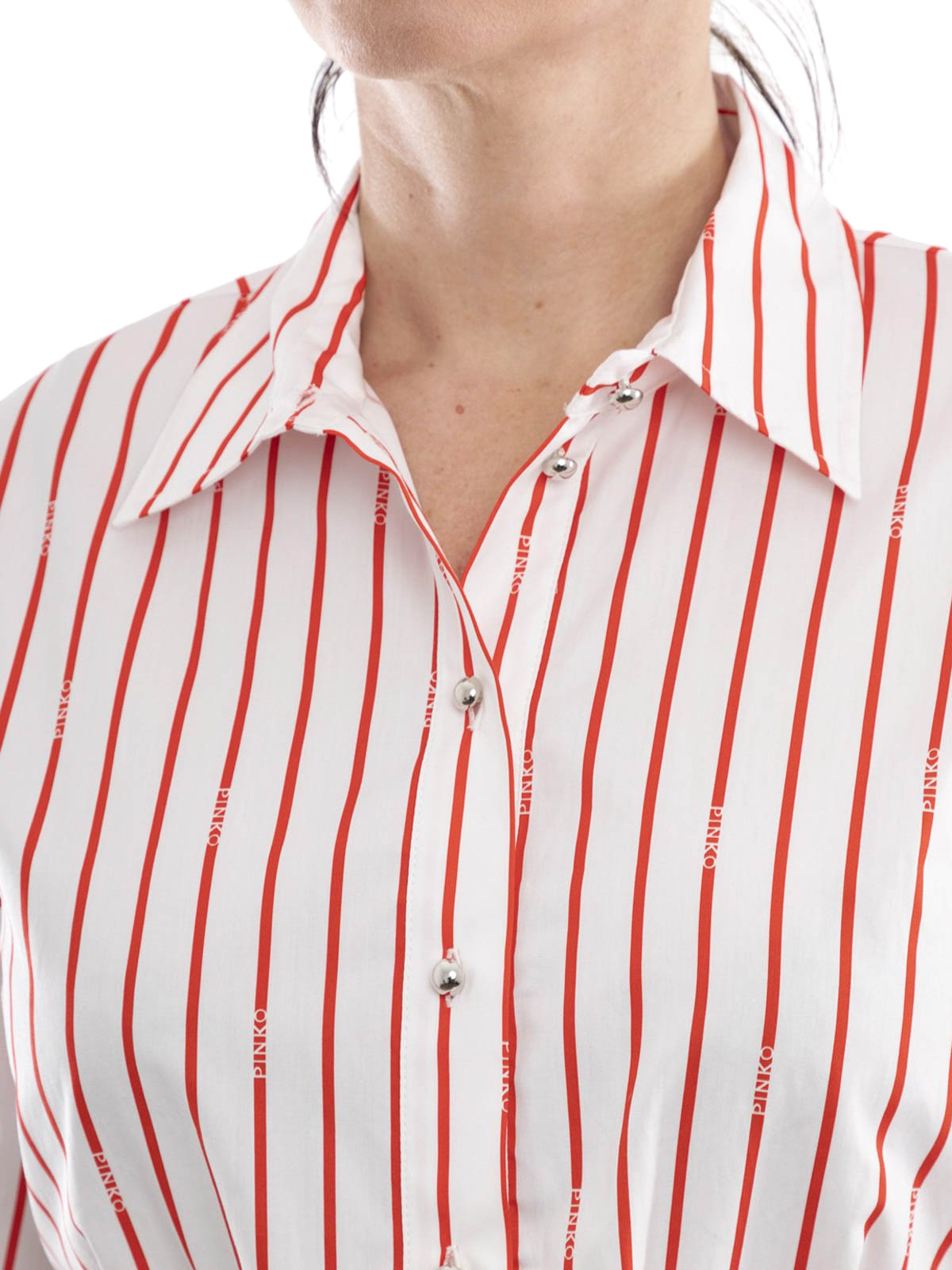 Pinko Striped cropped shirt with bow detail - White