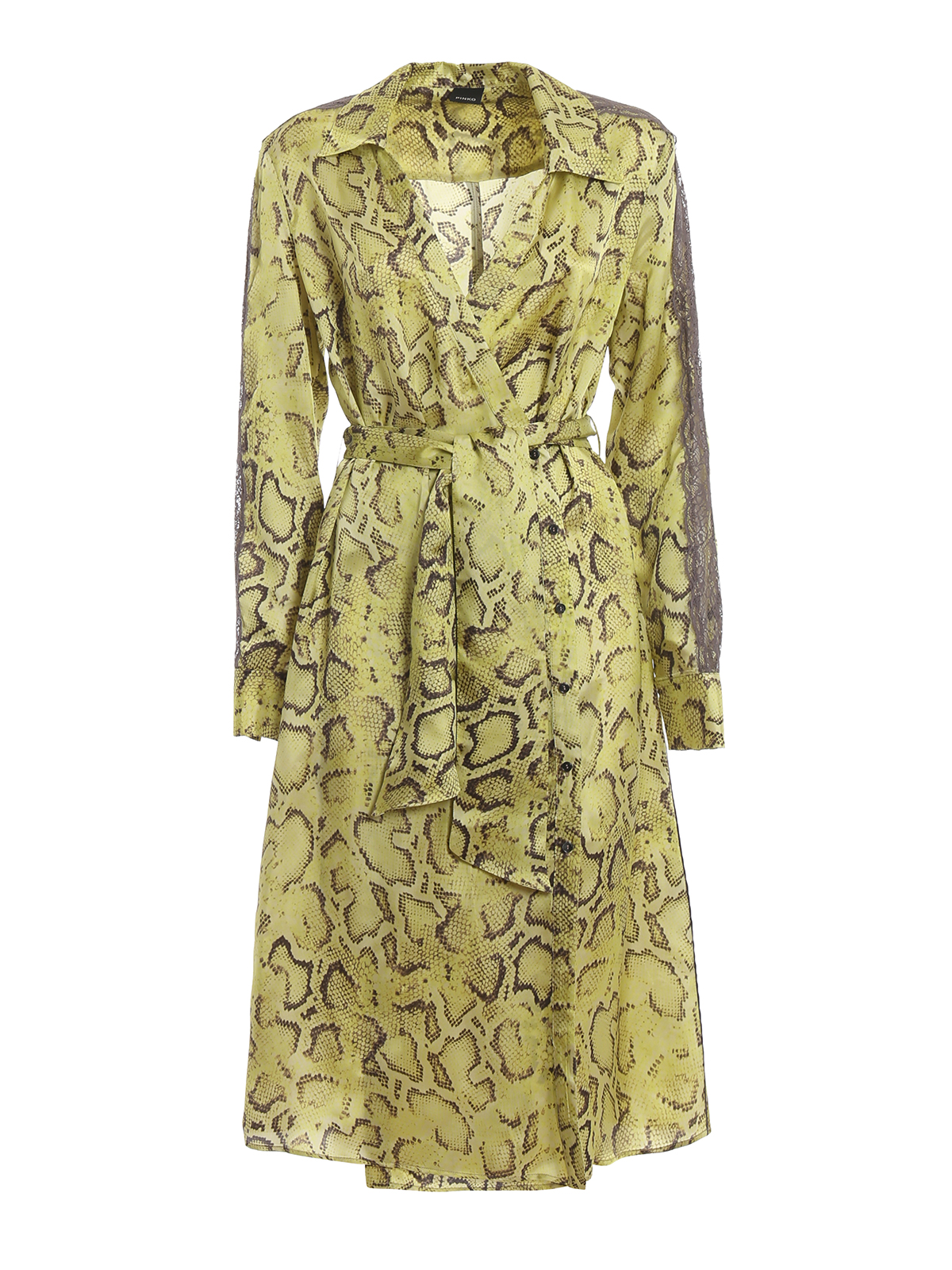 Knee length dresses Pinko - Amalia snake print yellow viscose