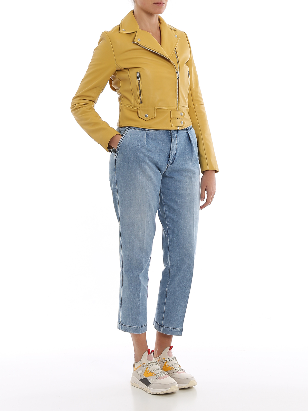 Pinko Sensibile 4 leather jacket - Yellow - Women