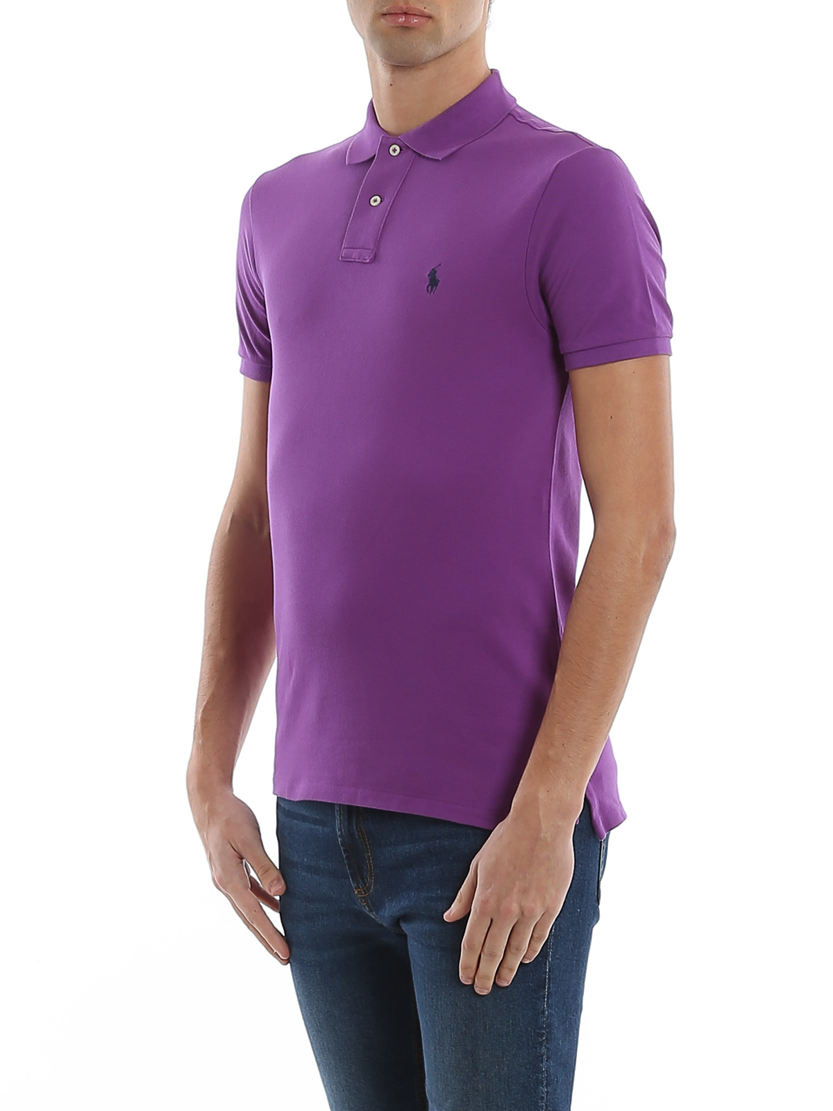 Shop Polo Ralph Lauren Logo Embroidery Purple Pique Polo Shirt
