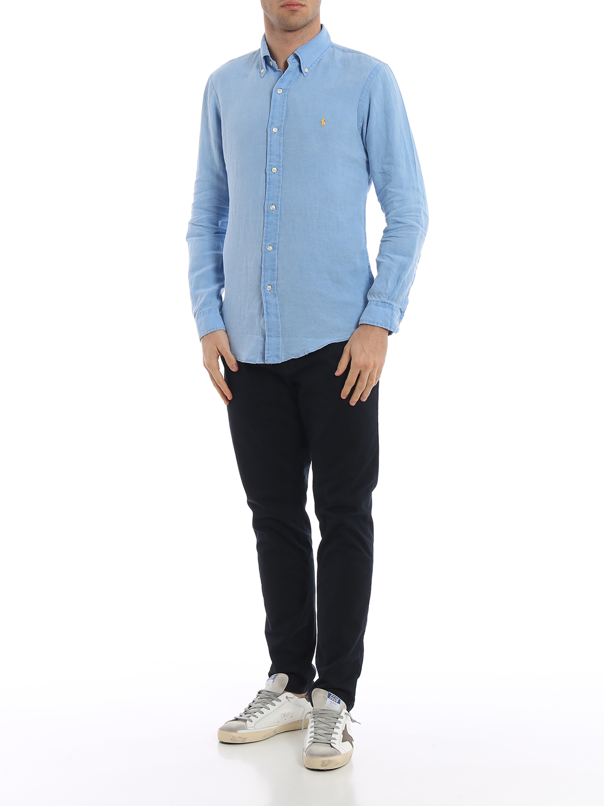 Polo Ralph Lauren Light blue linen b/d shirt - Men|710744906009