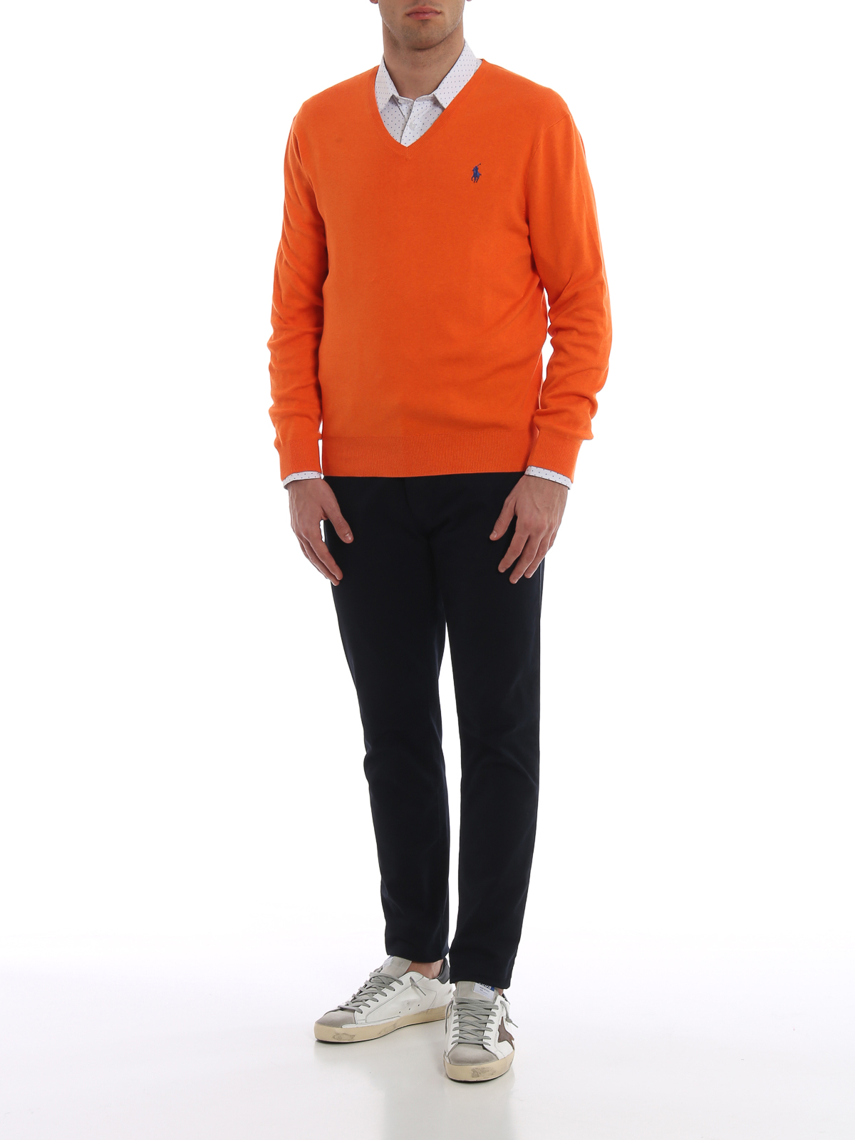 V necks Polo Ralph A40S4602C4782 V-neck fit sweater Lauren cotton orange - Slim 