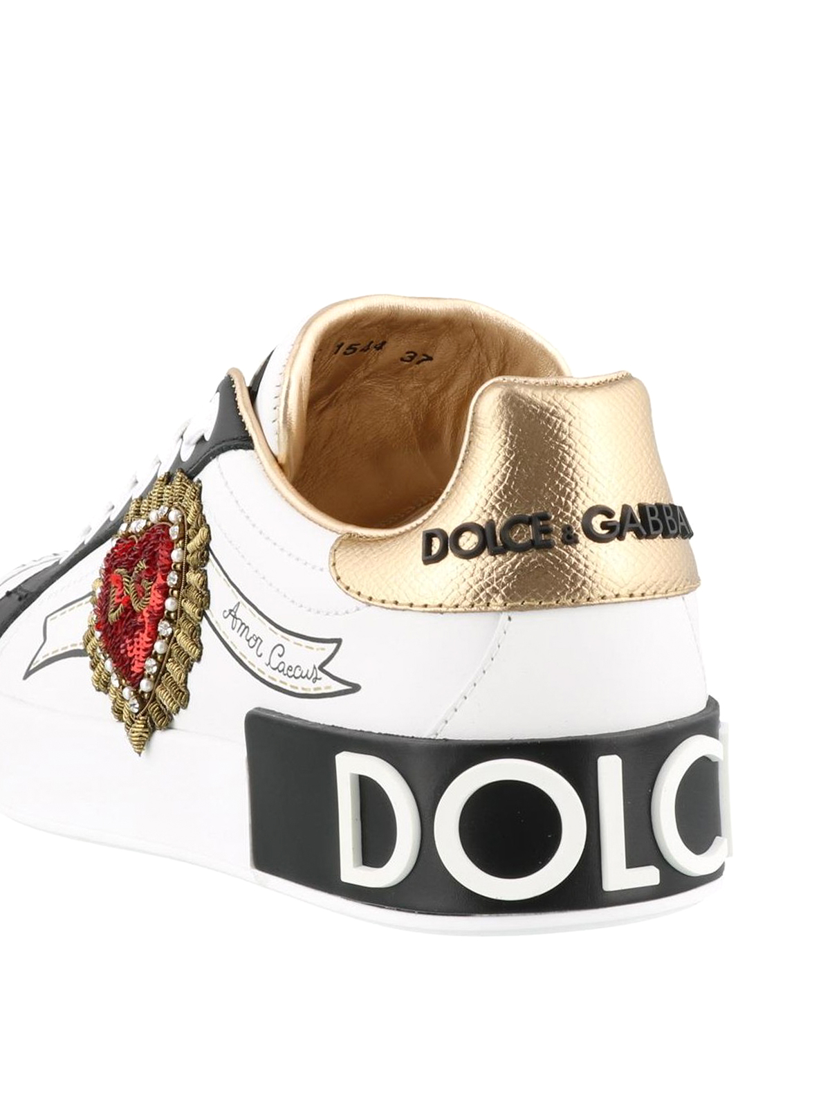 Shop Dolce & Gabbana Portofino Patch Detail Leather Sneakers In Blanco