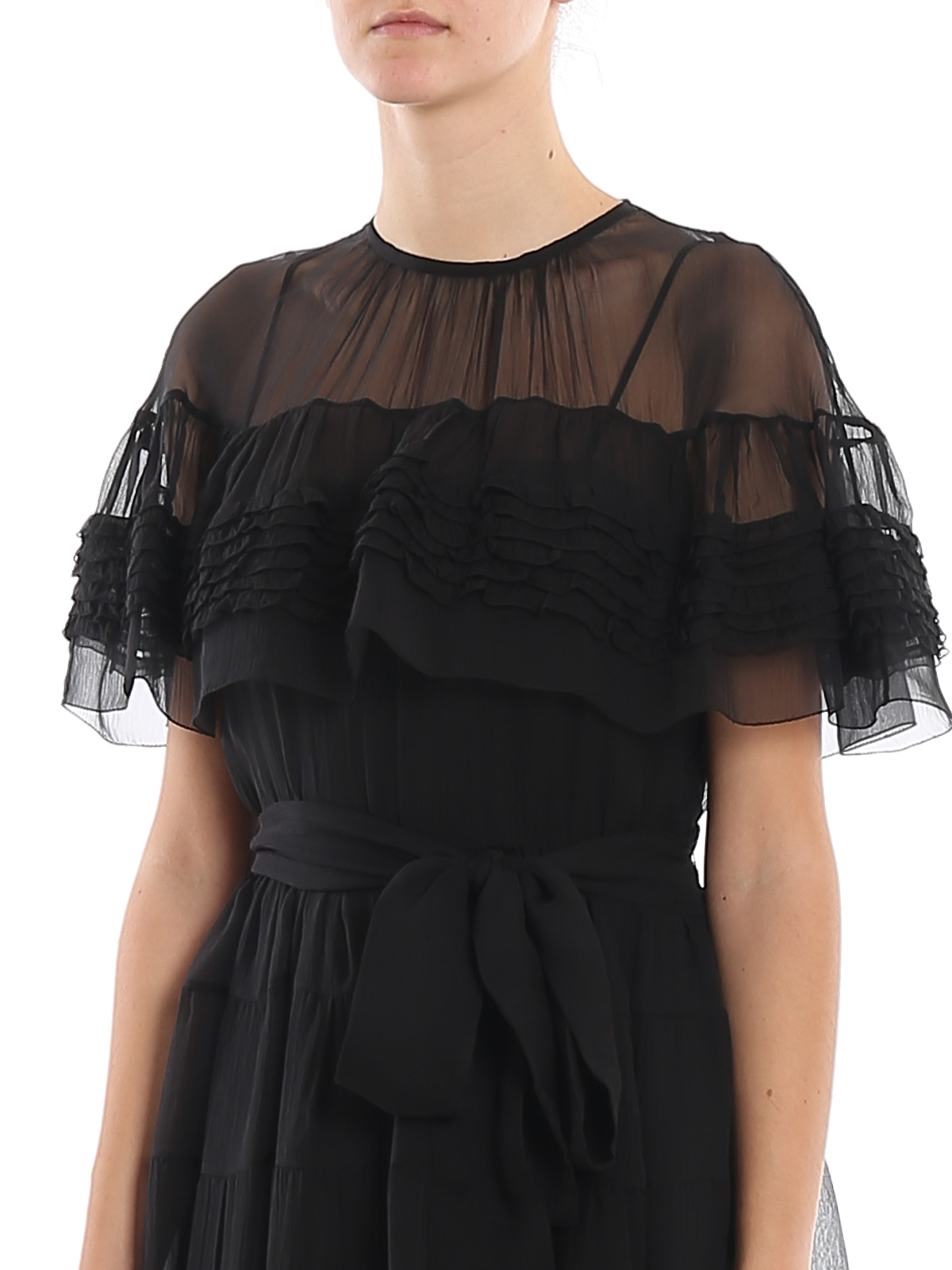 Prada Silk chiffon flounced dress - Black - Women|P39W0448F0002