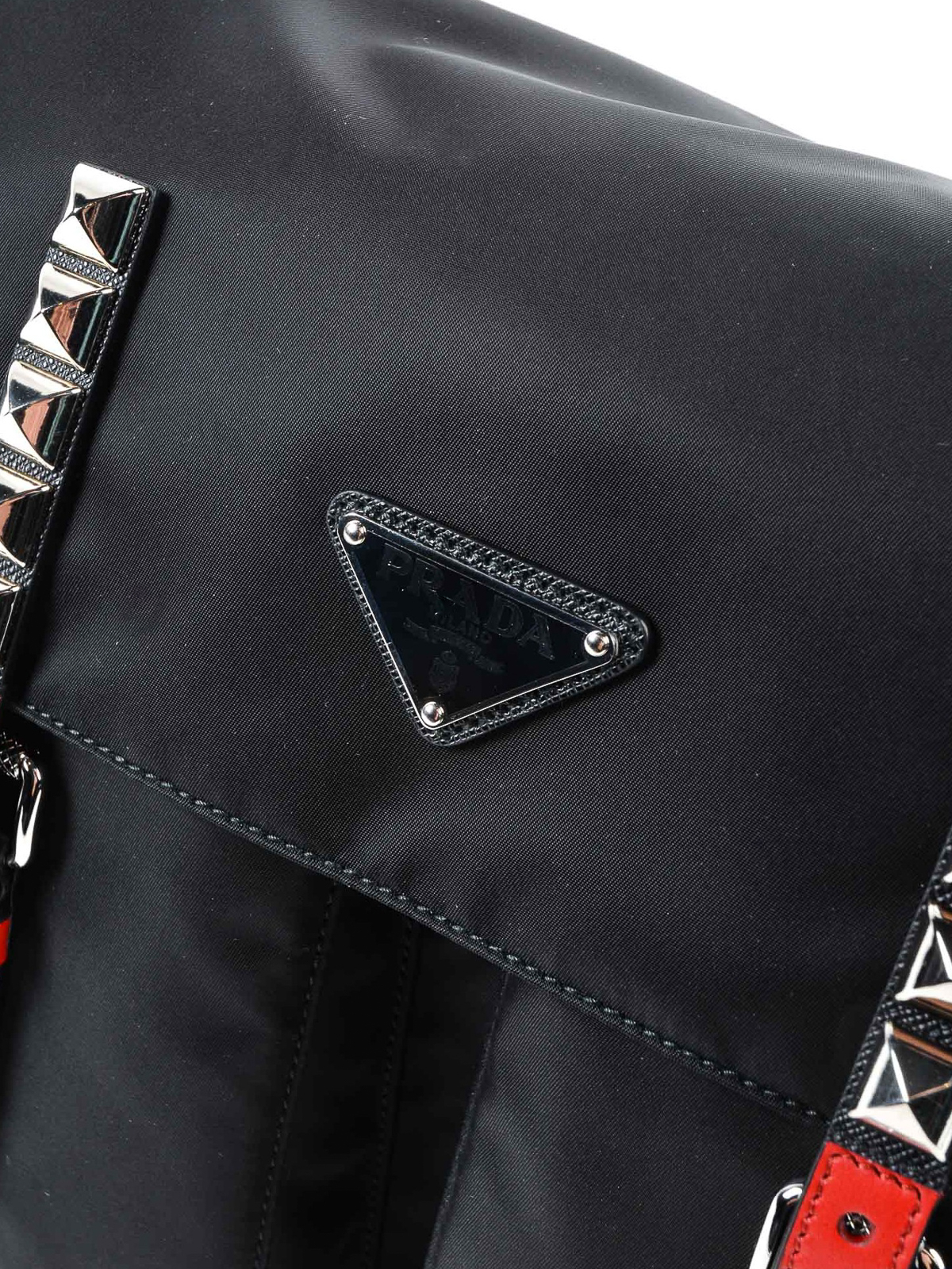 Prada Stud-embellished Nylon Cross-body Bag in Black