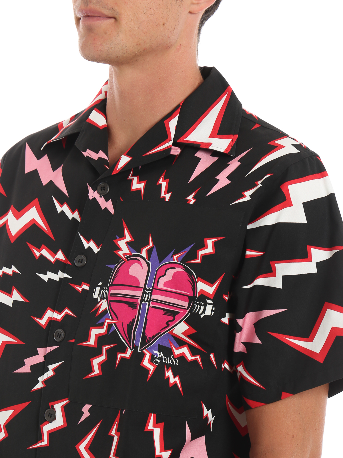 Prada Multicolor Printed Cotton Short Sleeve Bowling Shirt L Prada