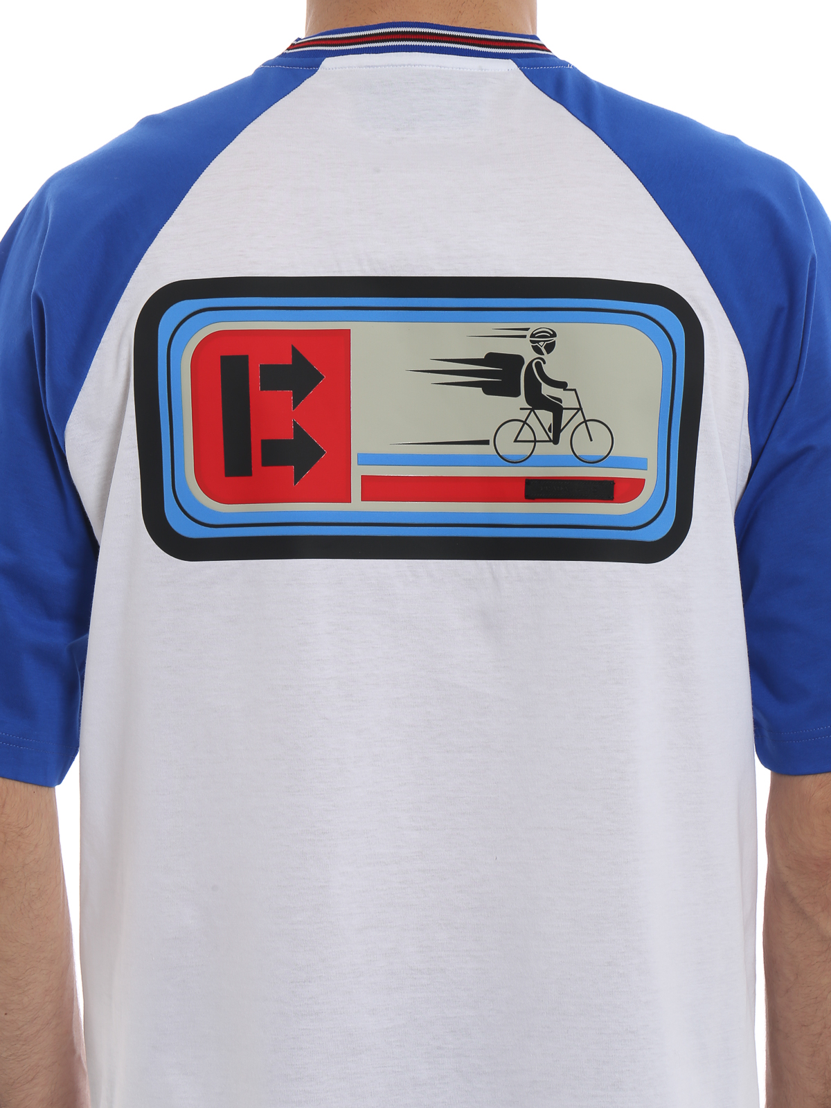 T-shirts Prada Two-tone cotton bike trick T-shirt UJN5421TA6F0P41