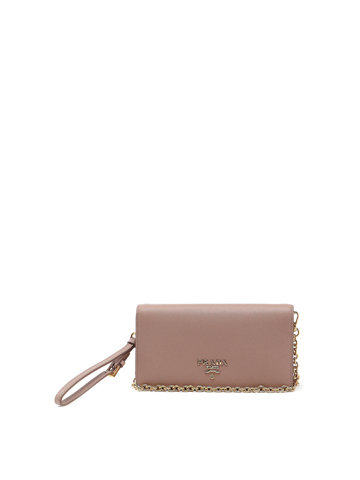 Powder Pink Saffiano And Leather Wallet With Shoulder Strap
