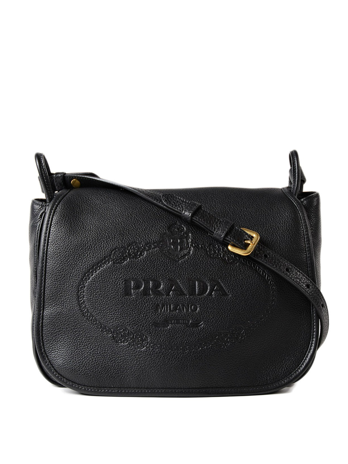 Prada logo-embossed Leather Messenger Bag - Black