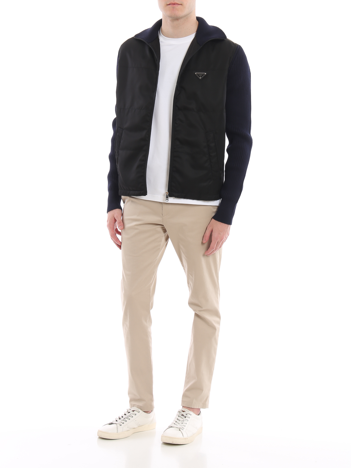 Prada Padded nylon front blue wool cardigan - Blue