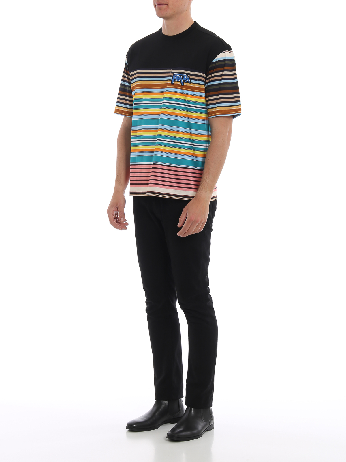 Tシャツ・カットソー PRADA UJT109_111L_F0UB0 STRIPE COTTON TOPS Prada Striped Lisle Cotton T-Shirt | Neiman Marcus