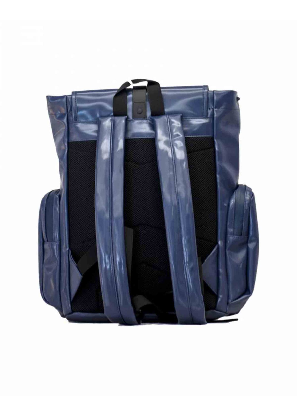 rains blue backpack Rains Multi-pocket backpack in shiny blue