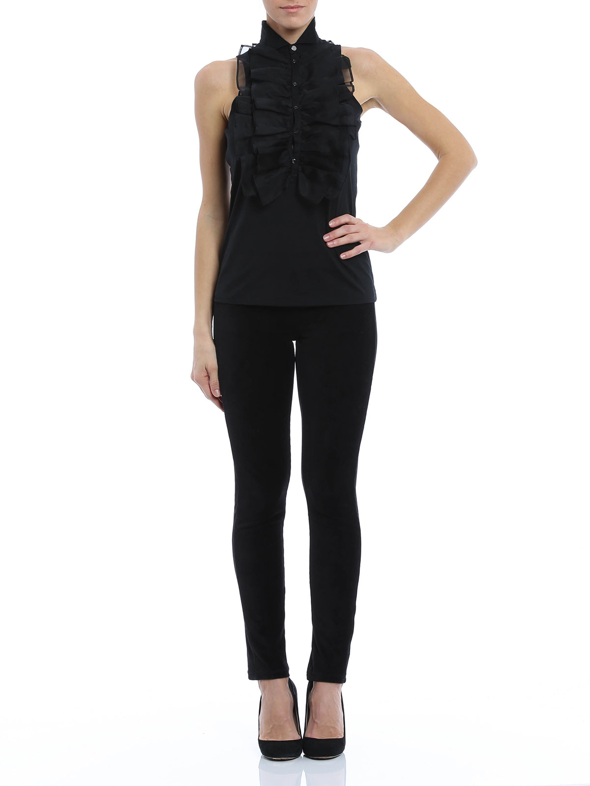 Ralph Lauren V-neck top with ruffles - Black|918IQ227FQ227A00BLK
