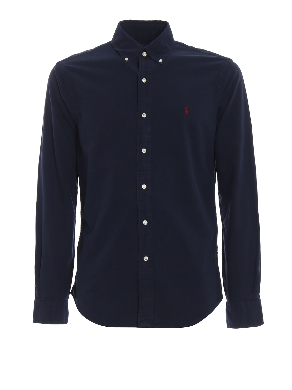 Ralph Lauren Slim Fit Blue Cotton Button-down Shirt In Dark Blue