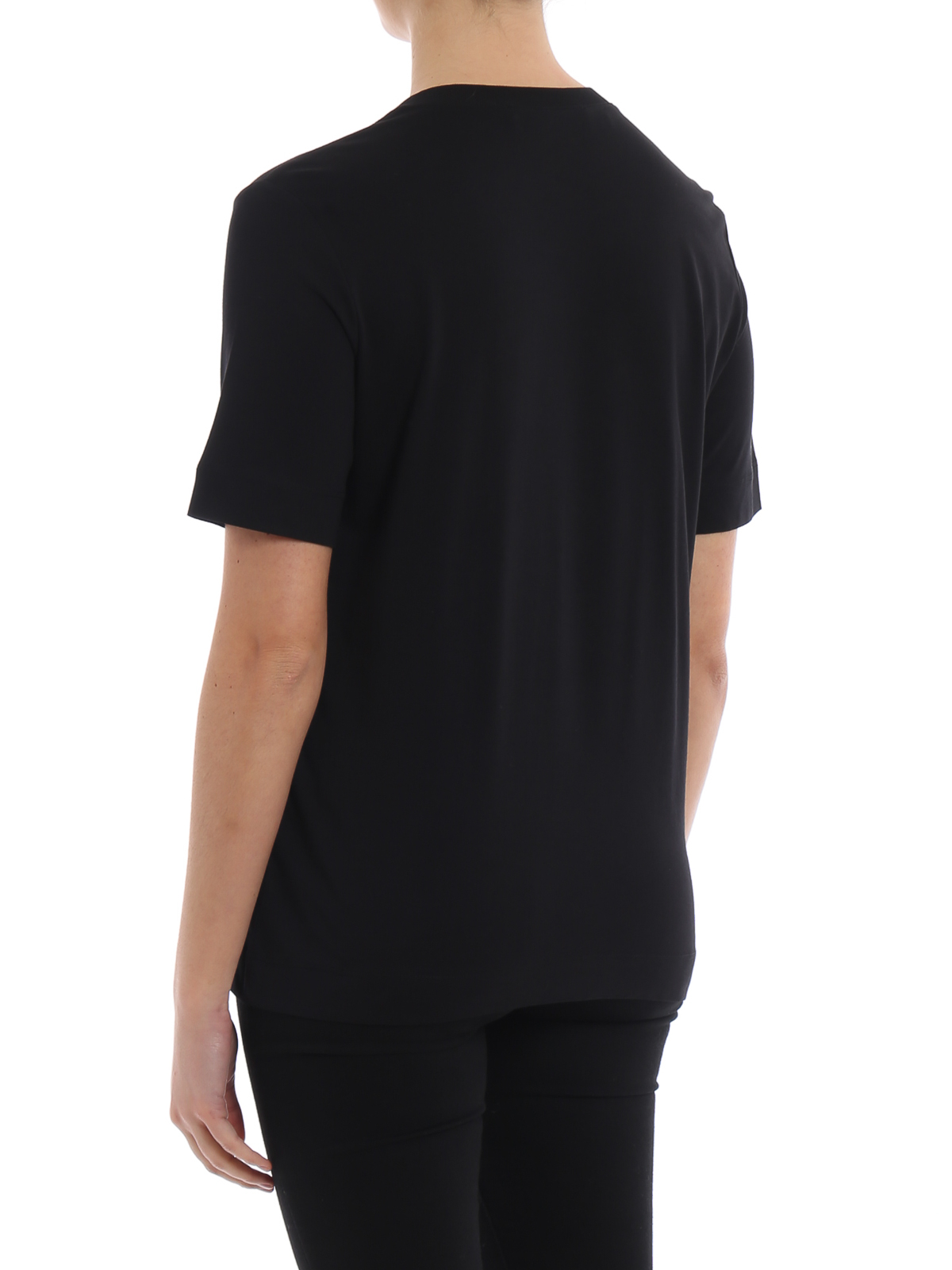 Love Moschino Red heart embellished black Tee | W4F151GM3517C74